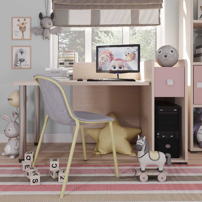 Детский компьютерный стол Тиана бежевого цвета с розовым ящиком - лучшие Детские столы в INMYROOM