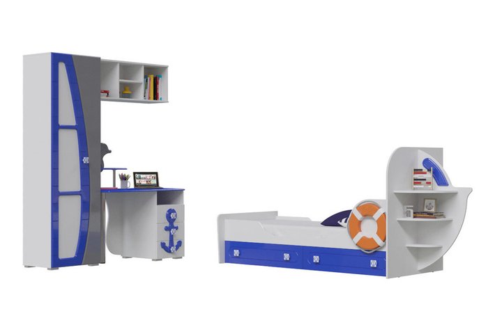Детская спальня Парус бело-синего цвета  - купить Детские гарнитуры по цене 48347.0