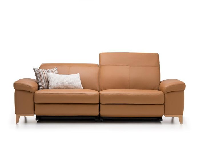 Прямой кожаный диван Cadini коричневого цвета - купить Прямые диваны по цене 336332.0