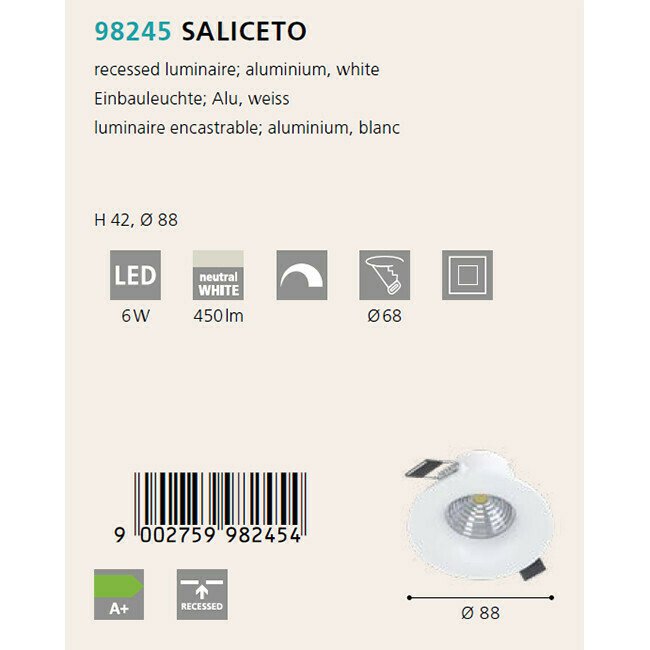 Светильник точечный Saliceto белого цвета - купить Встраиваемые споты по цене 1890.0
