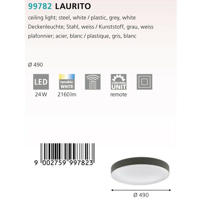 Светильник потолочный Laurito бело-серого цвета - купить Потолочные светильники по цене 12590.0