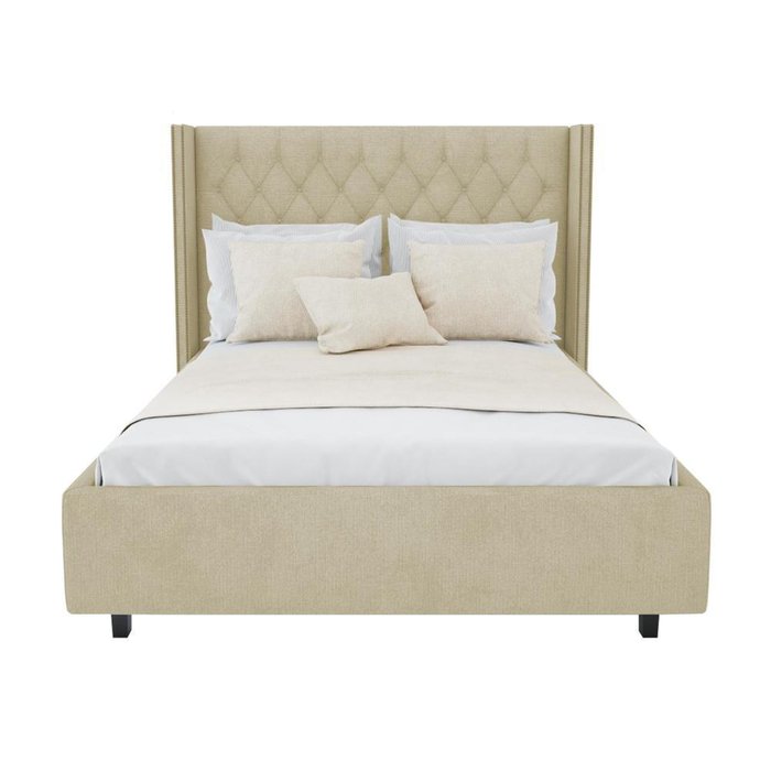 Кровать с декоративными гвоздиками "Wing" Лён Классический 160х200 - лучшие Кровати для спальни в INMYROOM