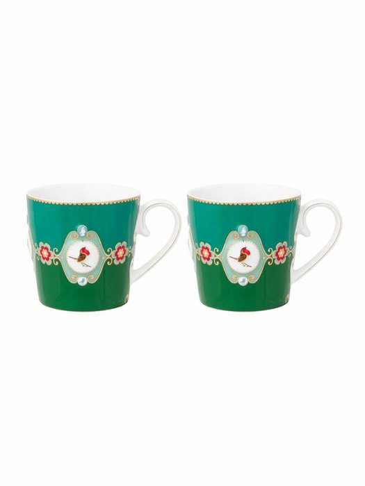 Набор из двух больших кружек Love Birds Medallion Emerald-Green 250 мл бело-зеленого цвета Набор из двух больших кружек Love Birds Medallion Emerald-Green 250 мл бело-зеленого цвета