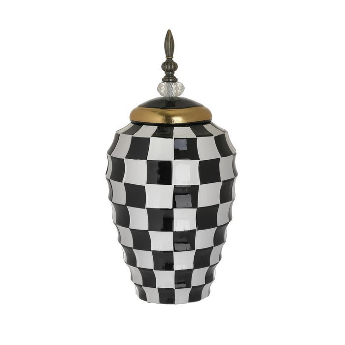 Керамическая ваза черно-белого цвета с крышкой