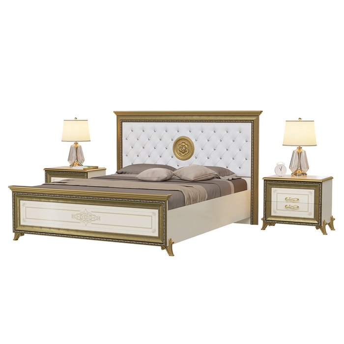 Спальня Версаль из кровати с мягким изголовьем 160х200 и двух прикроватных тумб цвета слоновой кости - купить Спальные гарнитуры по цене 67103.0