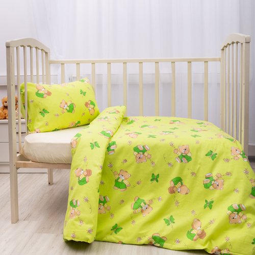 КПБ 'Карамелька' детский ясельный с трикотажной простыней 60х120х20, 100 % хлопок, 'За медом (зеленый)'