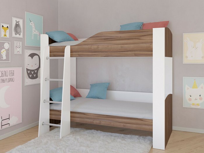 Двухъярусная кровать Астра 2 80х190 цвета Орех-белый - купить Двухъярусные кроватки по цене 16900.0