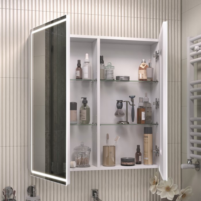 Шкаф навесной Geometry Comfort 80 белого цвета с зеркалом - лучшие Шкаф-зеркало в INMYROOM