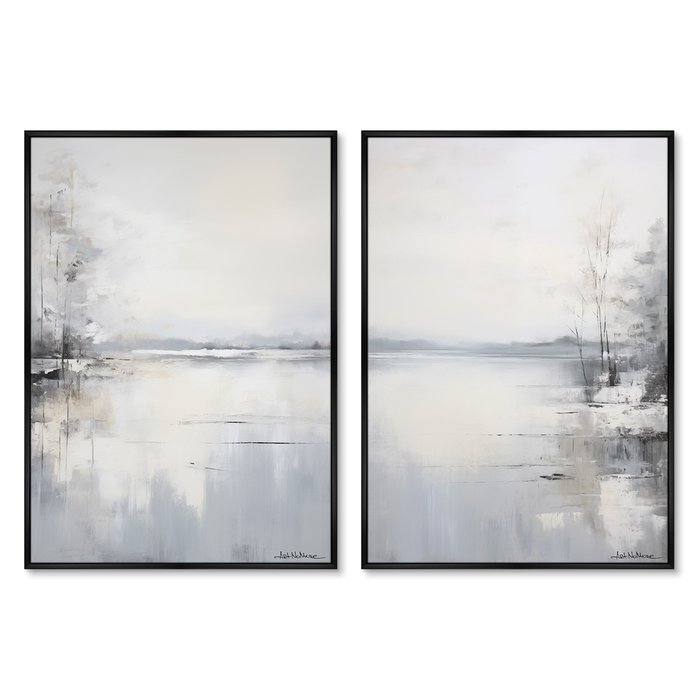 Набор из двух репродукций картин Landscape collection, Winter lake, 2024г.