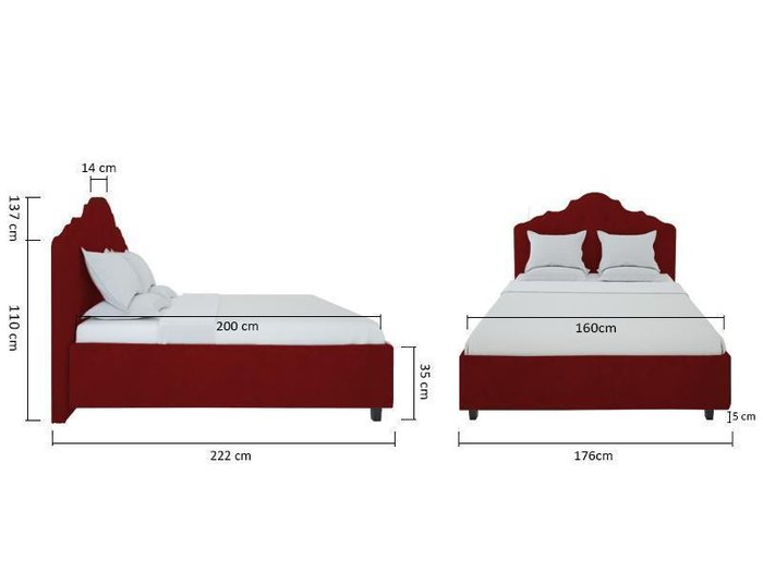 Кровать Palace Велюр Красный 160x200 - купить Кровати для спальни по цене 102000.0