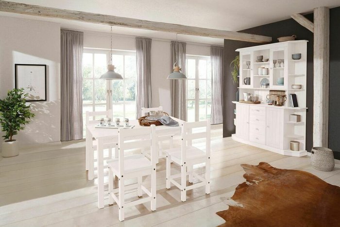 Обеденный стол из массива сосны Индра белого цвета - лучшие Обеденные столы в INMYROOM