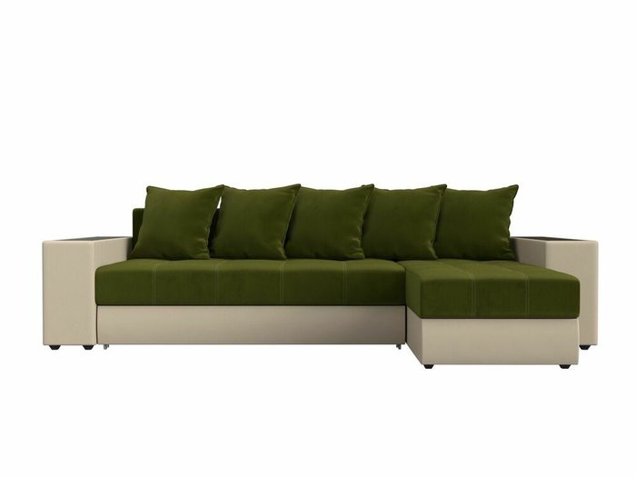 Угловой диван-кровать Дубай  зелено-бежевого цвета (ткань/экокожа)  правый угол - купить Угловые диваны по цене 54999.0