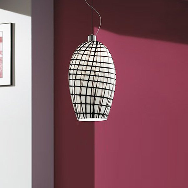 Подвесной светильник Vistosi YUBA из муранского стекла белого цвета с черным орнаментом в виде сетки - купить Подвесные светильники по цене 49730.0