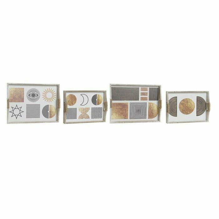 Набор подносов Корзина Белый Чёрный Позолоченный Деревянный MDF 40 x 30 x 6 cm (2 штук) (12 штук)