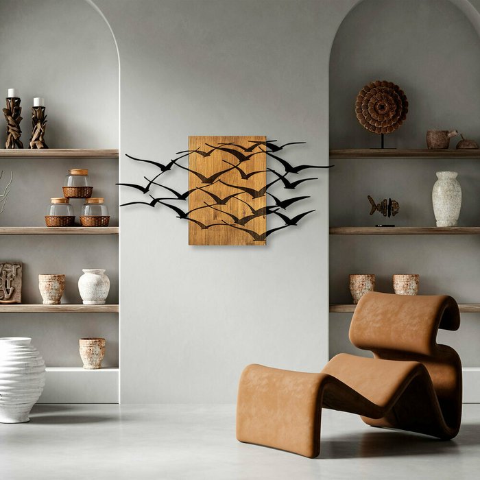 Настенный декор Птицы 70x140 коричнево-черного цвета - лучшие Декор стен в INMYROOM