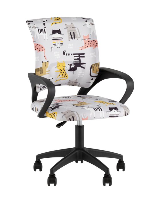 Детское вращающееся кресло Simple SN Junior от TopChairs с принтом Blue Cats и черной пластиковой базой Детское вращающееся кресло Simple SN Junior от TopChairs с принтом Blue Cats и черной пластиковой базой