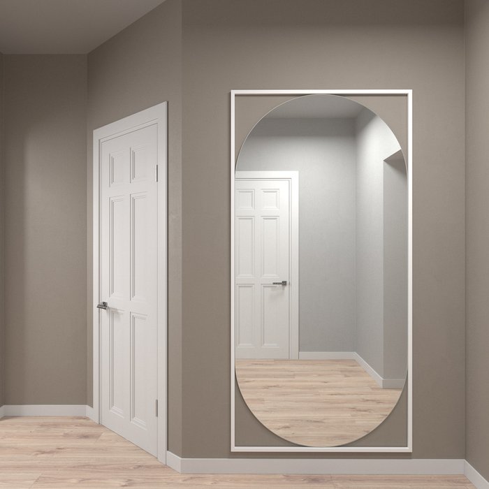 Дизайнерское настенное большое зеркало Kvaden XL в полный рост в металлической раме белого цвета    - купить Настенные зеркала по цене 24900.0