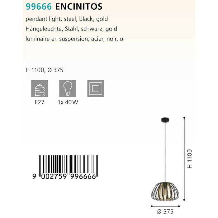 Подвесной светильник Encinitos черно-золотистого цвета - купить Подвесные светильники по цене 10990.0