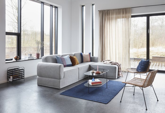 Модульный трехместный диван с пуфом светло –серого цвета - купить Угловые диваны по цене 215000.0