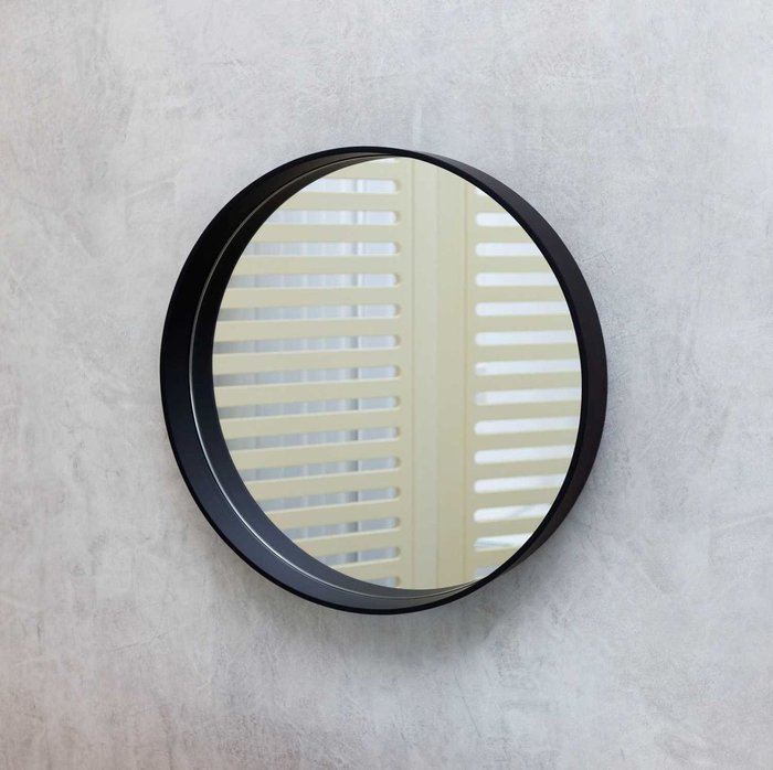Настенное круглое зеркало в раме Well черного цвета - купить Настенные зеркала по цене 9380.0