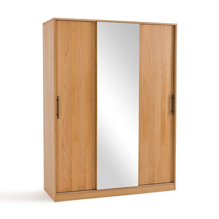 Шкаф с тремя раздвижными дверками и зеркалом Milo бежевого цвета - лучшие Шкафы распашные в INMYROOM