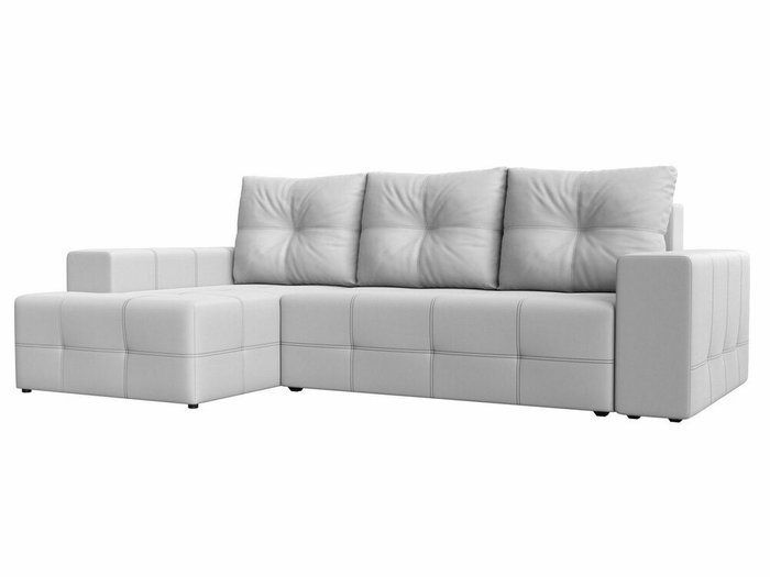 Угловой диван-кровать Перри белого цвета (экокожа) левый угол