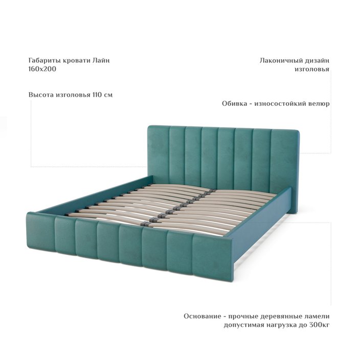 Кровать Лайн 160х200 зеленого цвета без подъемного механизма - лучшие Кровати для спальни в INMYROOM