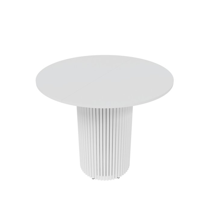 Раздвижной обеденный стол Trubis L Max D90 с металлическим белым подстольем и белой столешницей