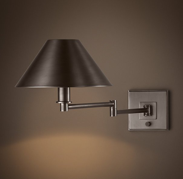 Бра PETITE CANDLESTICK SWING-ARM SCONCE BRONZE WITH METAL SHADE - купить Бра и настенные светильники по цене 27000