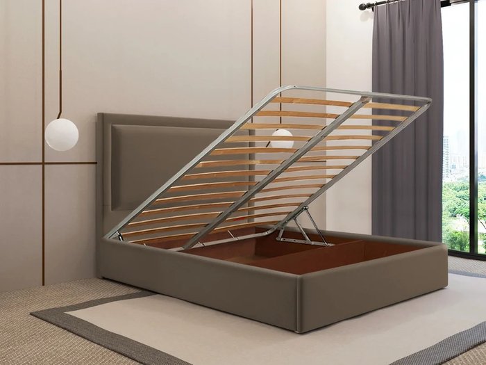 Кровать Юнит 140х200 коричневого цвета с подъемным механизмом - купить Кровати для спальни по цене 46110.0