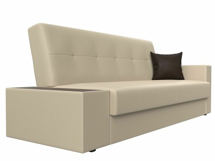 Диван-кровать Лига 020 бежевого цвета со столом слева (экокожа) - лучшие Прямые диваны в INMYROOM