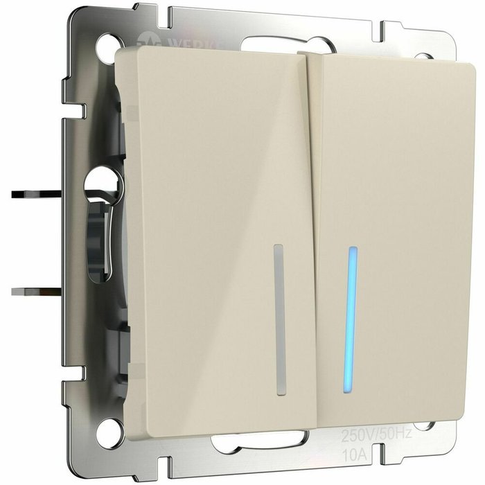 Выключатель двухклавишный с подсветкой слоновая кость W1120103 Выключатель двухклавишный с подсветкой слоновая кость W1120103