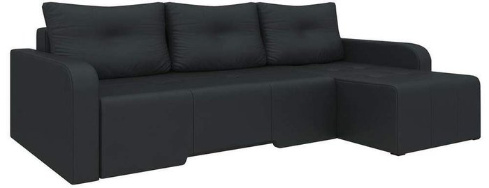 Угловой диван-кровать Манхеттен черного цвета (экокожа)