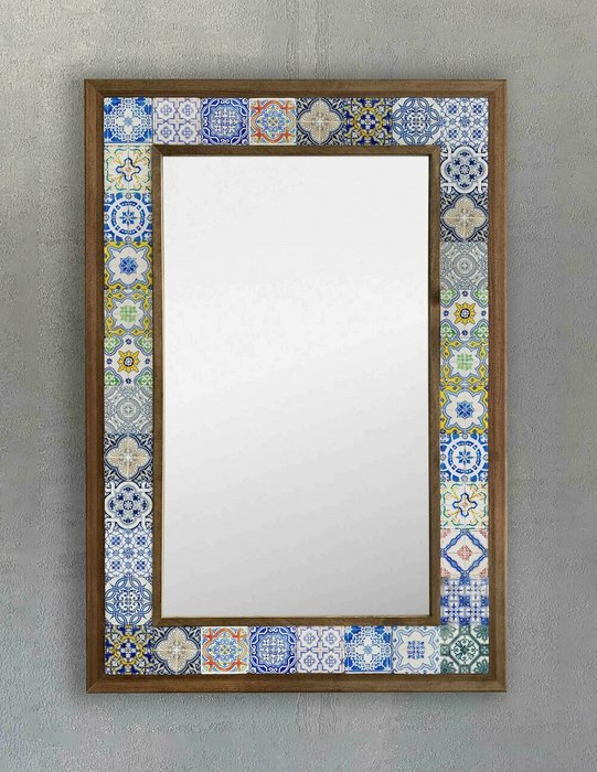 Настенное зеркало с каменной мозаикой 43x63 сине-бежевого цвета - купить Настенные зеркала по цене 22495.0