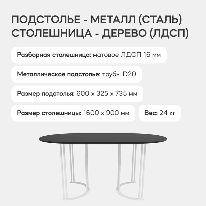 Обеденный стол Violur 160 с металлическим белым подстольем и черной столешницей - лучшие Обеденные столы в INMYROOM