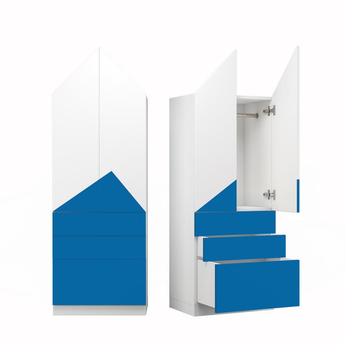 Шкаф Альпы сине-белого цвета с тремя ящиками