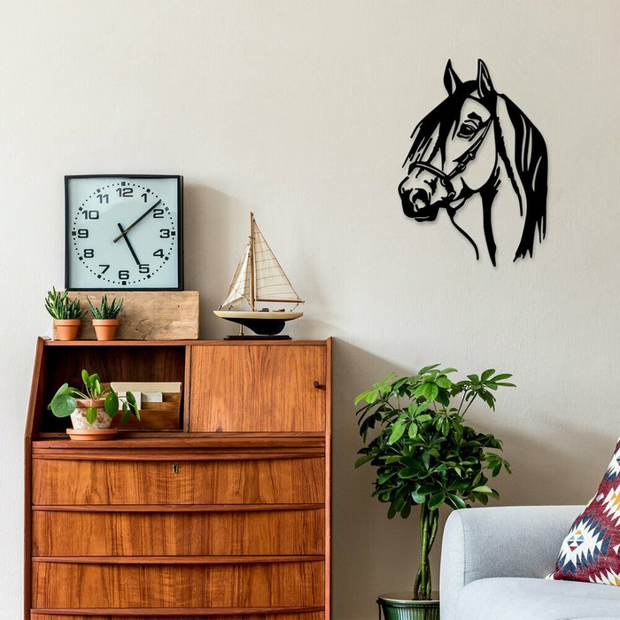 Настенный декор Лошадь 40x55 черного цвета - купить Декор стен по цене 8789.0