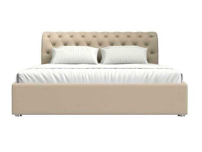 Кровать Сицилия 200х200 бежевого цвета с подъемным механизмом (экокожа) - купить Кровати для спальни по цене 109999.0
