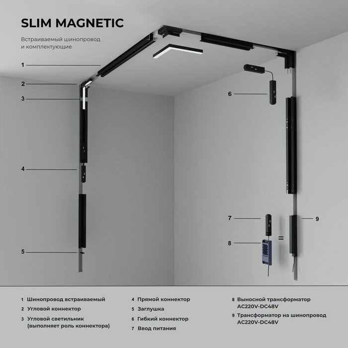 Шинопровод встраиваемый Slim Magnetic 100 белого цвета - лучшие Шинопровод в INMYROOM