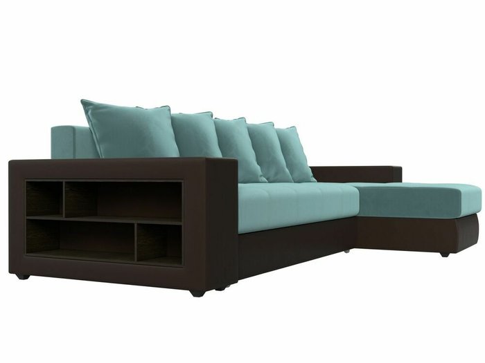 Угловой диван-кровать Дубай бирюзово-коричневого цвета (ткань/экокожа)  правый угол - лучшие Угловые диваны в INMYROOM