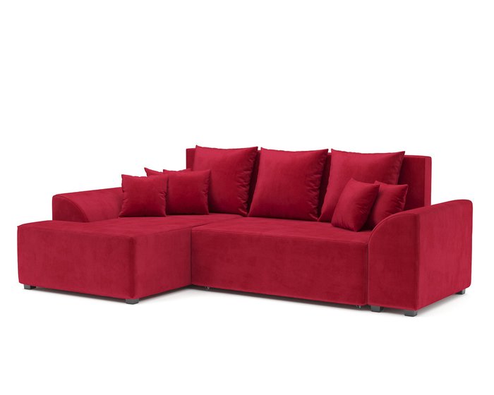 Угловой диван-кровать Каскад красного цвета левый угол