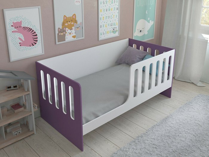 Кроватка Астра 12 80x160 бело-фиолетового цвета  - купить Одноярусные кроватки по цене 9900.0