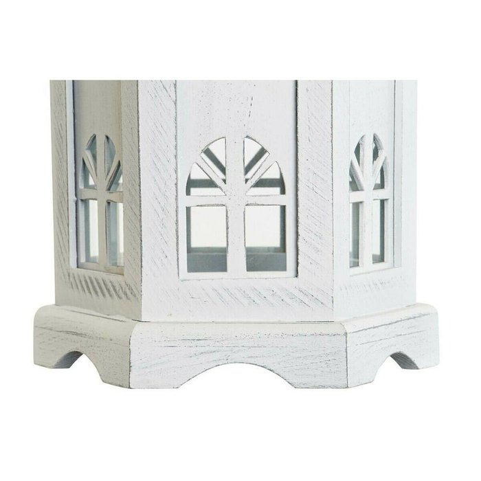 Фонарь DKD Home Decor Отделка состаренная Белый Темно-серый Деревянный Стеклянный 19 x 17 x 39 cm - купить Подсвечники по цене 5623.0