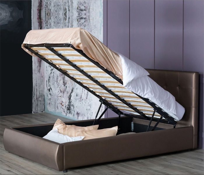 Кровать Селеста 120х200 с подъемным механизмом коричневого цвета - купить Кровати для спальни по цене 19990.0