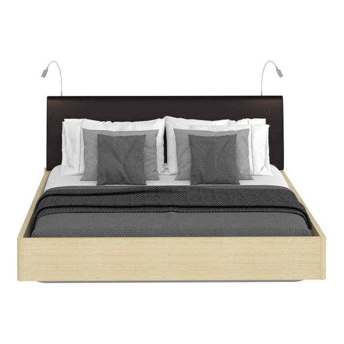 Кровать Элеонора 160х200 с изголовьем черного цвета и двумя светильниками