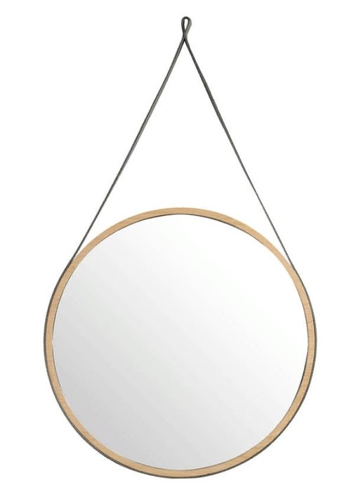 Настенное круглое зеркало в дубовой раме