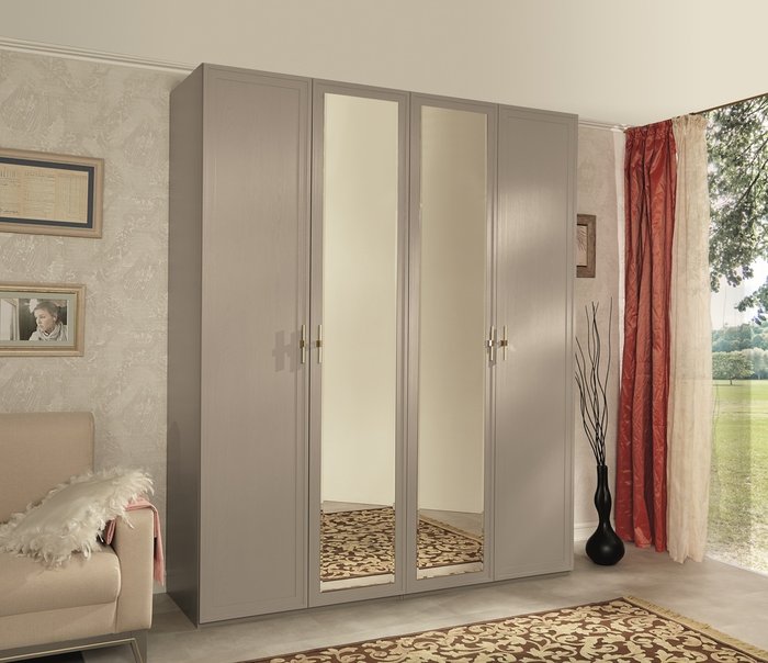 Шкаф для одежды четырехдверный с зеркалами Palmari серо-бежевого цвета - купить Шкафы распашные по цене 96507.0