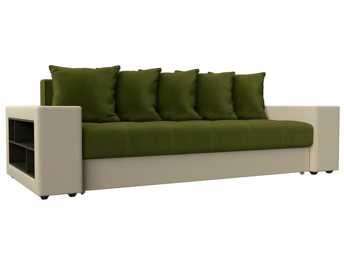 Прямой диван-кровать  Дубай зелено-бежевого цвета (ткань/экокожа) 