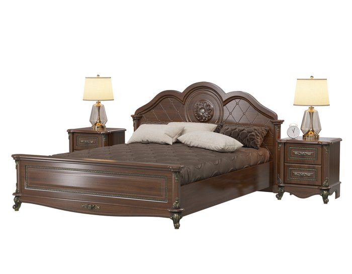 Спальня Да Винчи из кровати 160х200 и двух прикроватных тумб коричневого цвета - купить Спальные гарнитуры по цене 61979.0