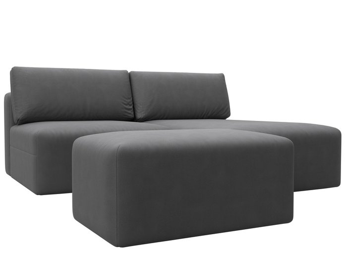 Угловой модульный диван-кровать с пуфом Лигa-060 серого цвета (замша) - купить Угловые диваны по цене 97990